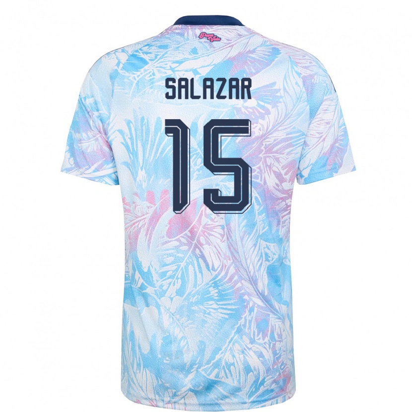 Danxen Men Costa Rica Emanuel Salazar #15 Sky Blue Navy Pink Away Jersey 26-28 T-Shirt