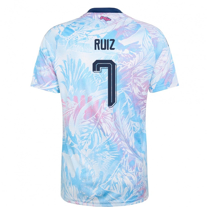 Danxen Men Costa Rica John Ruiz #7 Sky Blue Navy Pink Away Jersey 26-28 T-Shirt