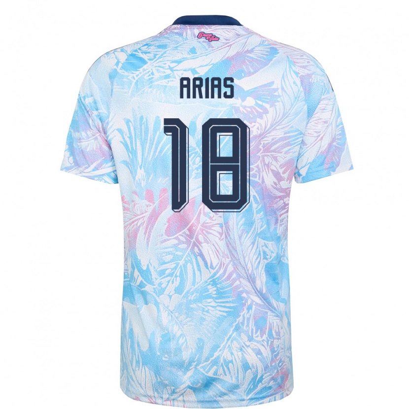 Danxen Men Costa Rica Joshmark Arias #18 Sky Blue Navy Pink Away Jersey 26-28 T-Shirt