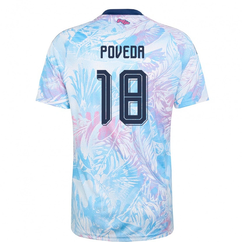 Danxen Men Costa Rica Nicolás Poveda #18 Sky Blue Navy Pink Away Jersey 26-28 T-Shirt