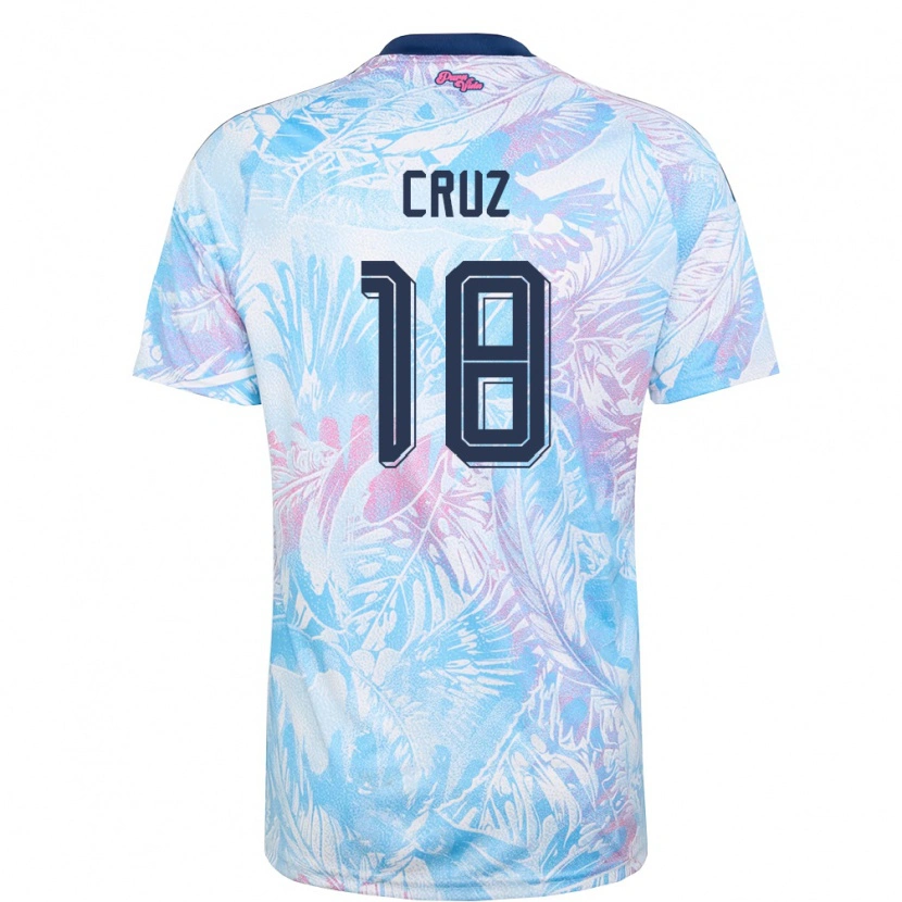 Danxen Men Costa Rica Aaron Cruz #18 Sky Blue Navy Pink Away Jersey 26-28 T-Shirt