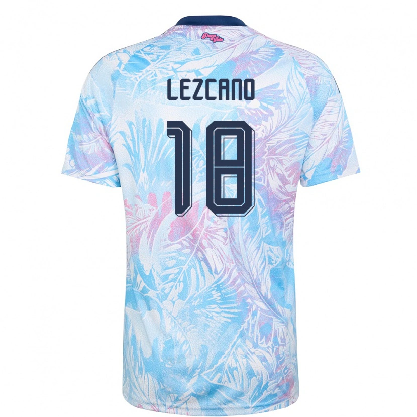 Danxen Men Costa Rica Alexandre Lezcano #18 Sky Blue Navy Pink Away Jersey 26-28 T-Shirt