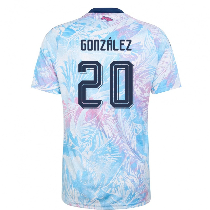 Danxen Men Costa Rica Julián González #20 Sky Blue Navy Pink Away Jersey 26-28 T-Shirt