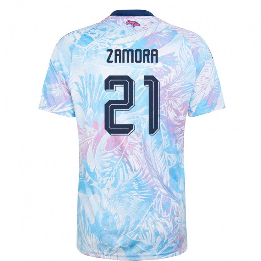 Danxen Men Costa Rica Álvaro Zamora #21 Sky Blue Navy Pink Away Jersey 26-28 T-Shirt