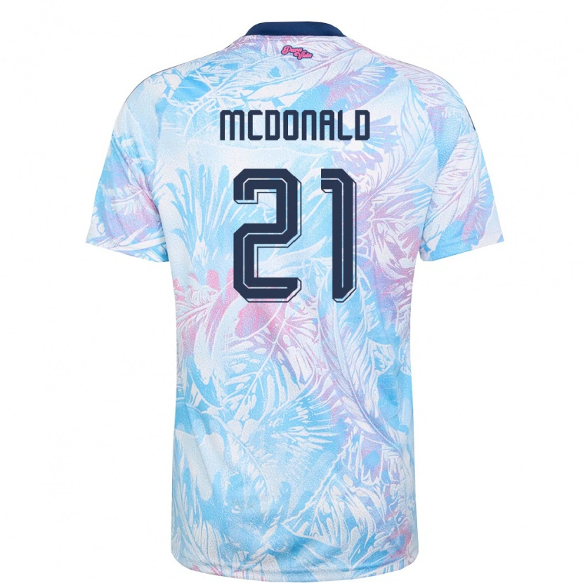 Danxen Men Costa Rica Kyan Mcdonald #21 Sky Blue Navy Pink Away Jersey 26-28 T-Shirt