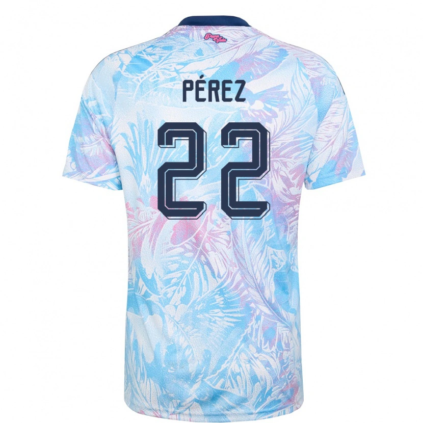 Danxen Men Costa Rica Creichel Pérez #22 Sky Blue Navy Pink Away Jersey 26-28 T-Shirt