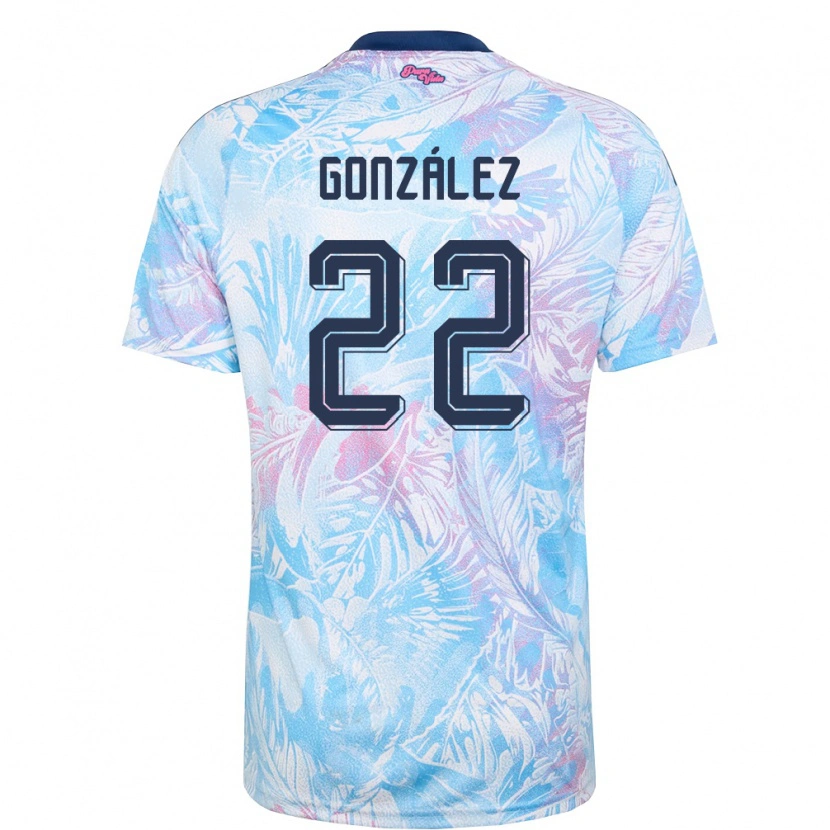 Danxen Men Costa Rica Kenneth González #22 Sky Blue Navy Pink Away Jersey 26-28 T-Shirt