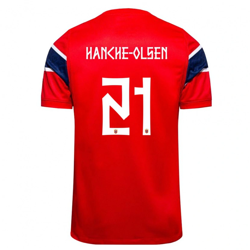 Danxen Women Norway Andreas Hanche-Olsen #21 Red Navy White Home Jersey 26-28 T-Shirt