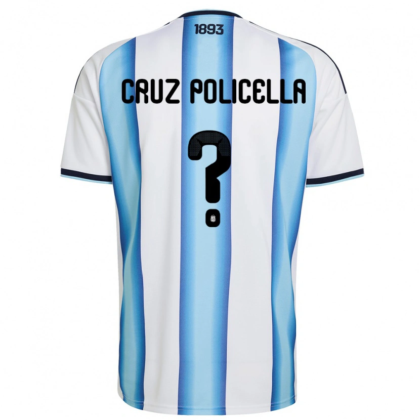 Danxen Women Argentina Juan Cruz Policella #0 White Sky Blue Navy Home Jersey 26-28 T-Shirt