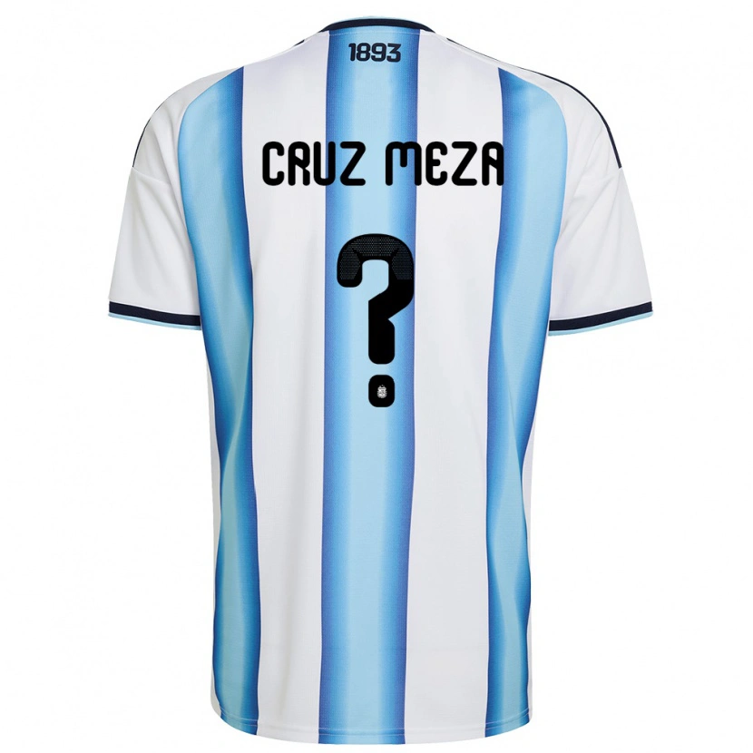 Danxen Women Argentina Juan Cruz Meza #0 White Sky Blue Navy Home Jersey 26-28 T-Shirt