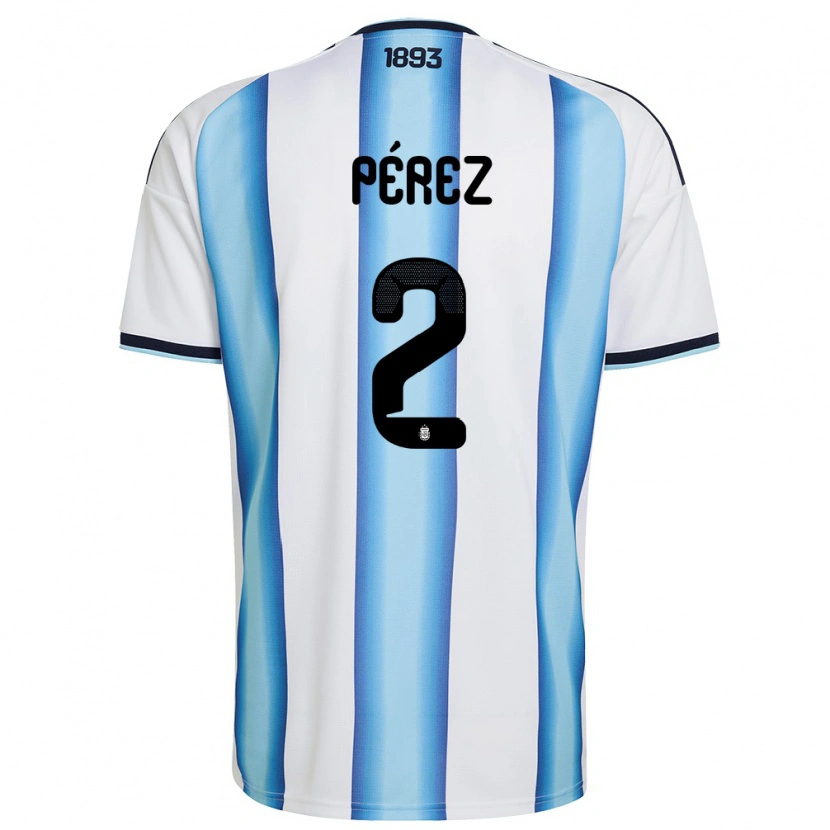 Danxen Women Argentina Nehuen Perez #2 White Sky Blue Navy Home Jersey 26-28 T-Shirt