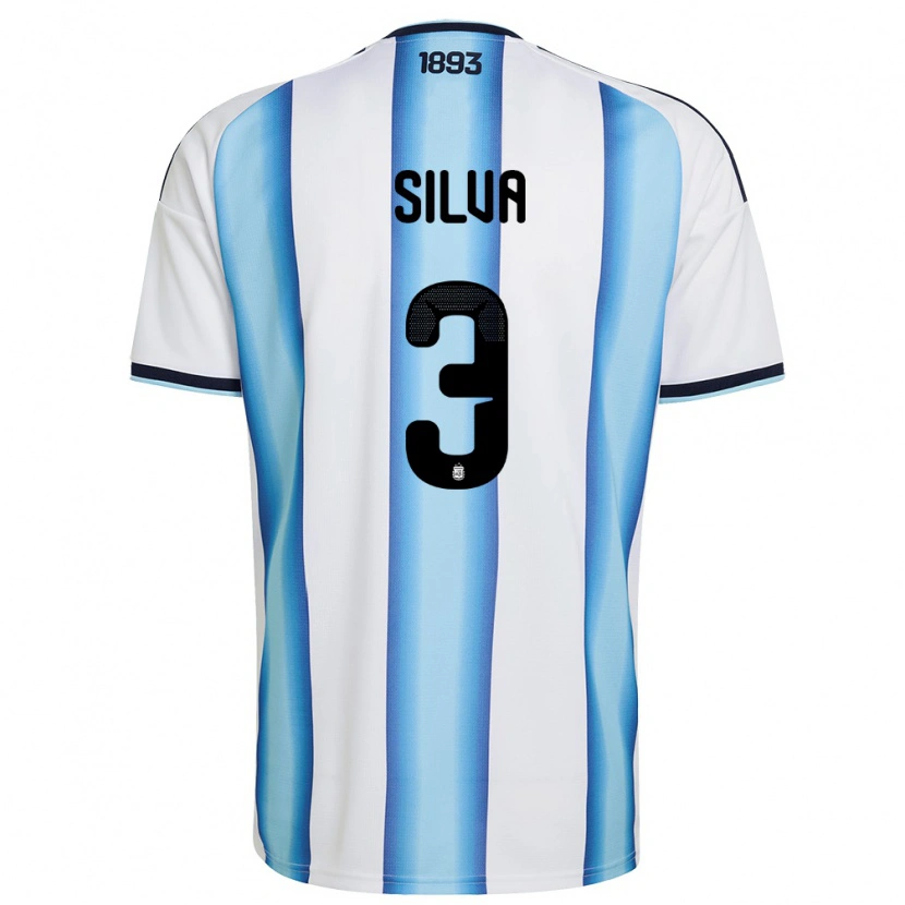 Danxen Women Argentina Tomas Silva #3 White Sky Blue Navy Home Jersey 26-28 T-Shirt