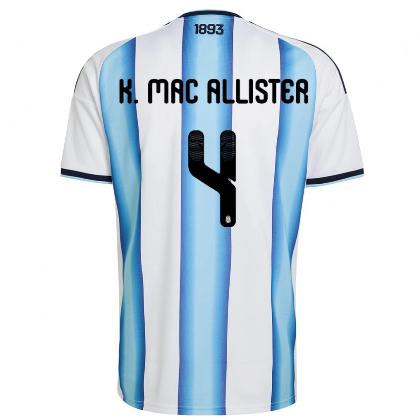 Danxen Women Argentina Kevin Mac Allister #4 White Sky Blue Navy Home Jersey 26-28 T-Shirt