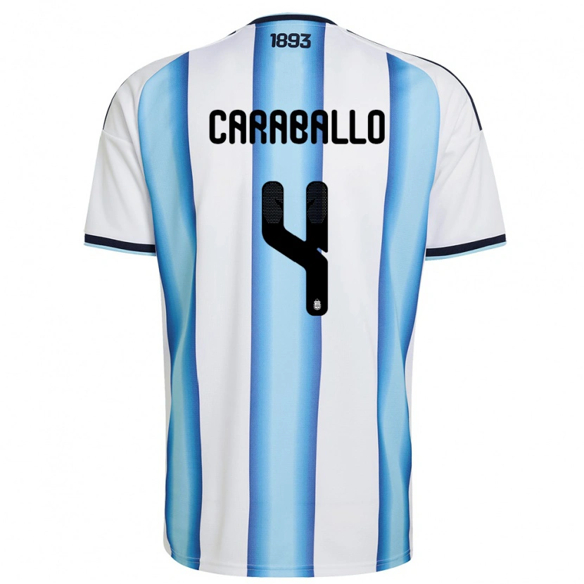 Danxen Women Argentina Brian Caraballo #4 White Sky Blue Navy Home Jersey 26-28 T-Shirt