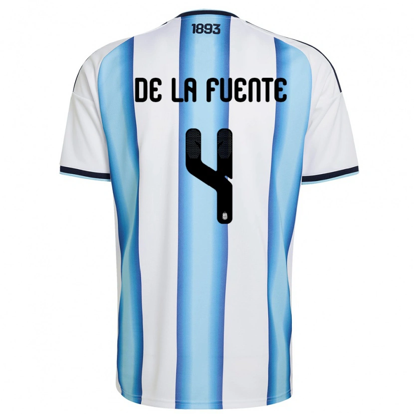 Danxen Women Argentina Hernan De La Fuente #4 White Sky Blue Navy Home Jersey 26-28 T-Shirt