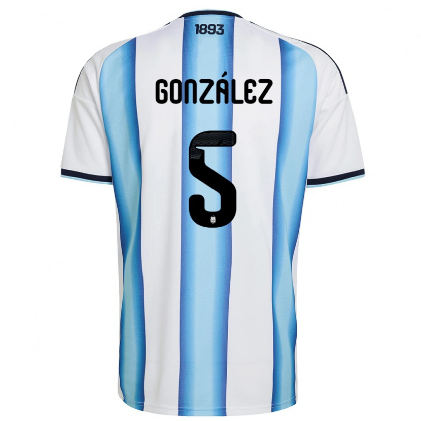Danxen Women Argentina Maximiliano Gonzalez #5 White Sky Blue Navy Home Jersey 26-28 T-Shirt