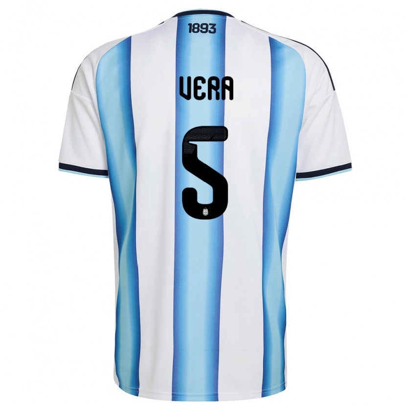 Danxen Women Argentina Fausto Vera #5 White Sky Blue Navy Home Jersey 26-28 T-Shirt