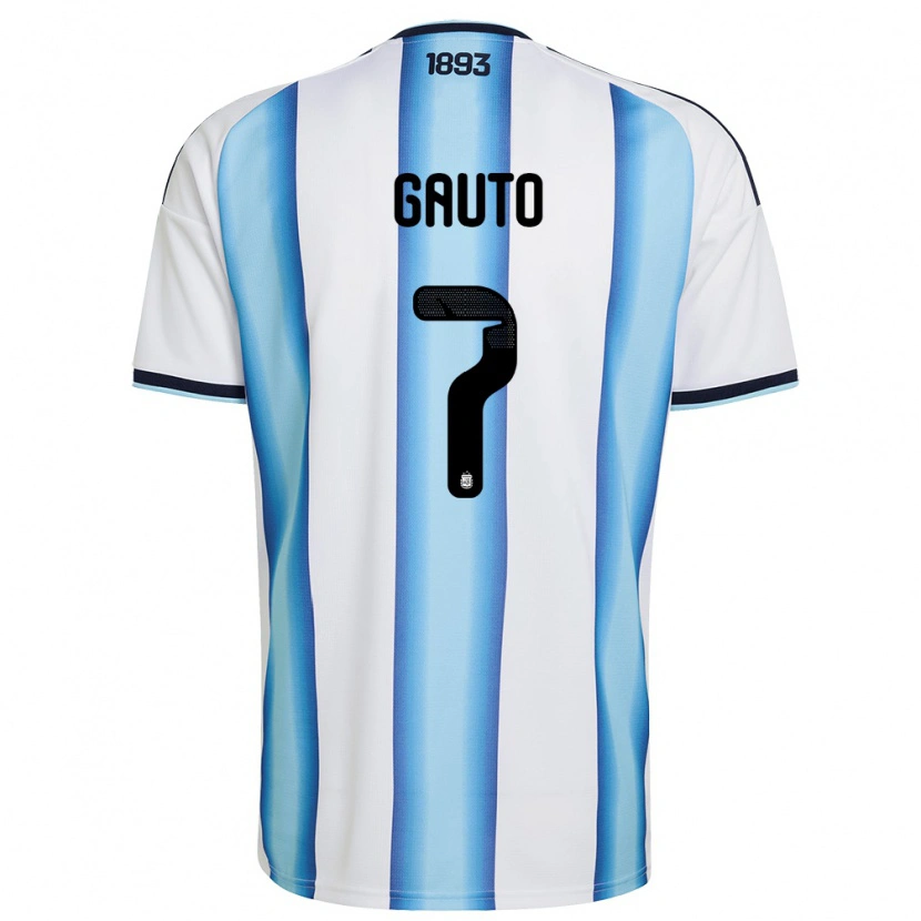 Danxen Women Argentina Juan Gauto #7 White Sky Blue Navy Home Jersey 26-28 T-Shirt