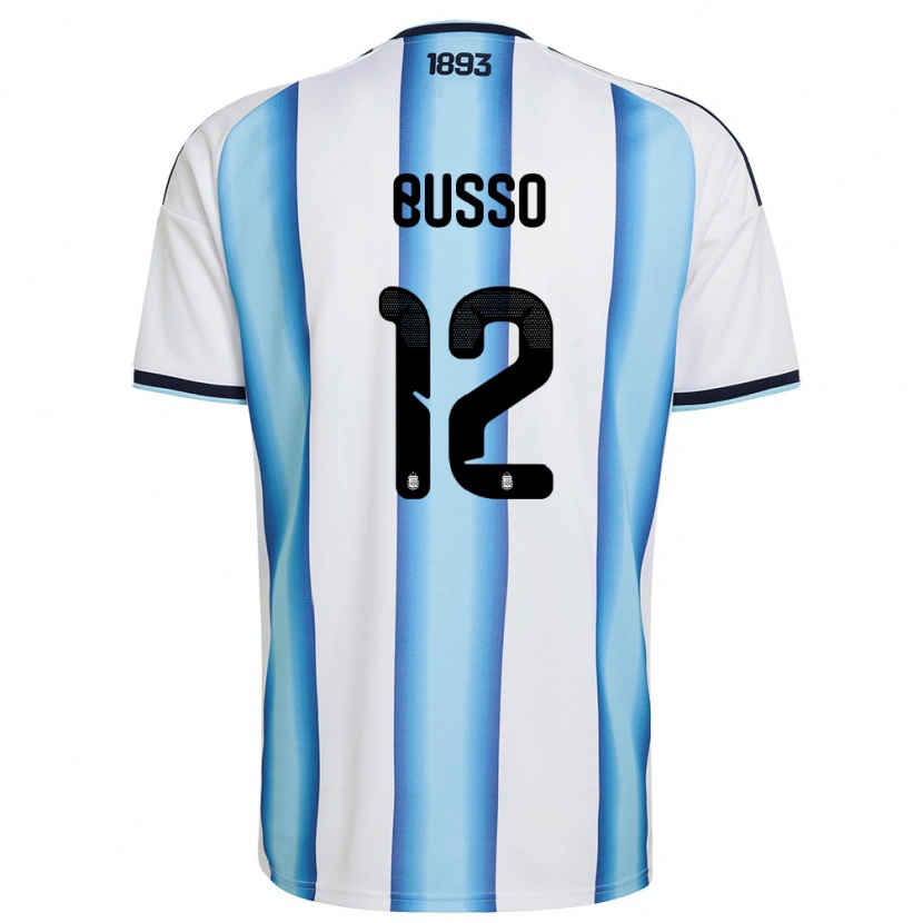 Danxen Women Argentina Álvaro Busso #12 White Sky Blue Navy Home Jersey 26-28 T-Shirt