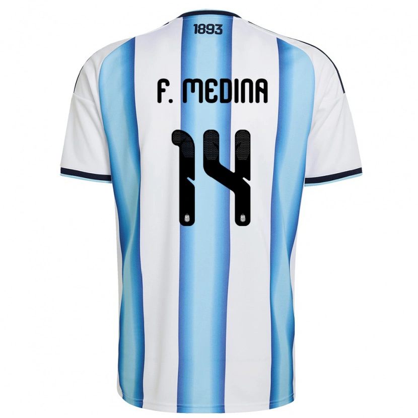 Danxen Women Argentina Facundo Medina #14 White Sky Blue Navy Home Jersey 26-28 T-Shirt