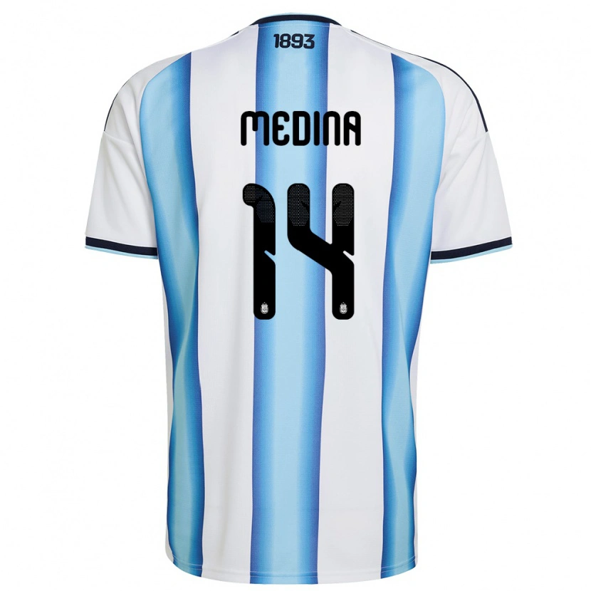 Danxen Women Argentina Facundo Medina #14 White Sky Blue Navy Home Jersey 26-28 T-Shirt