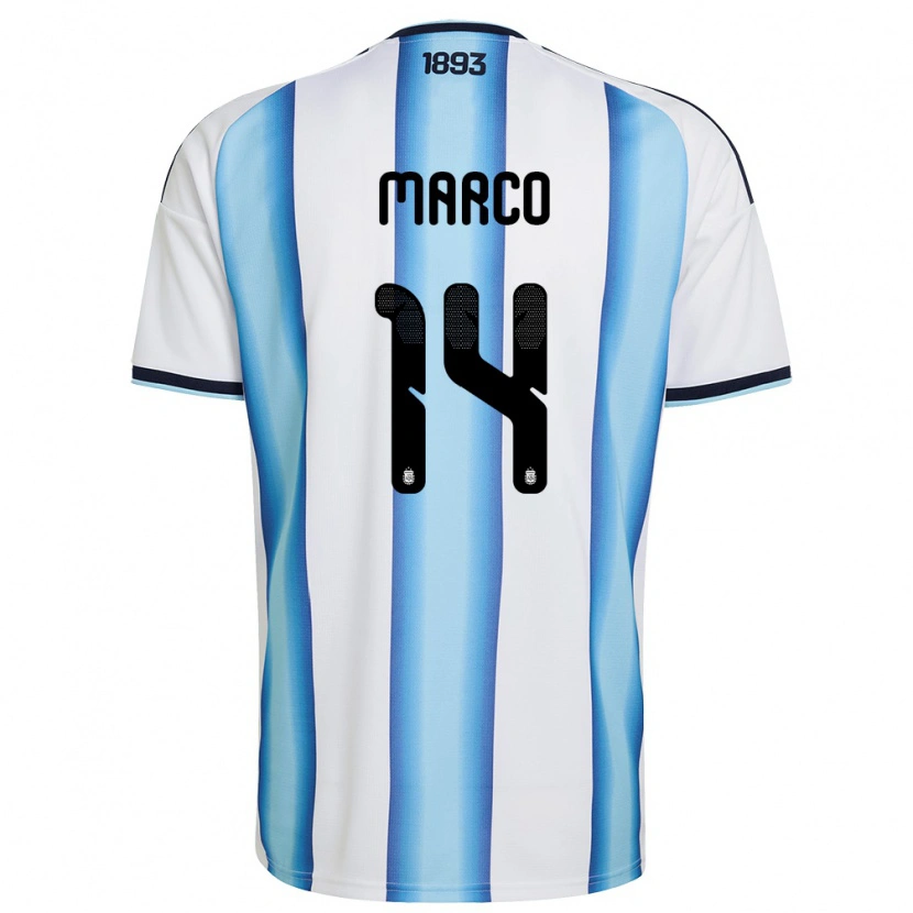 Danxen Women Argentina Francisco Marco #14 White Sky Blue Navy Home Jersey 26-28 T-Shirt