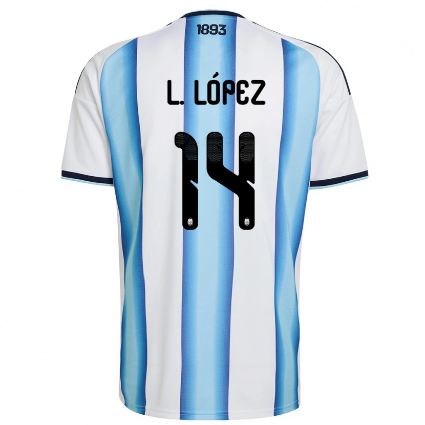 Danxen Women Argentina Lautaro Lopez #14 White Sky Blue Navy Home Jersey 26-28 T-Shirt