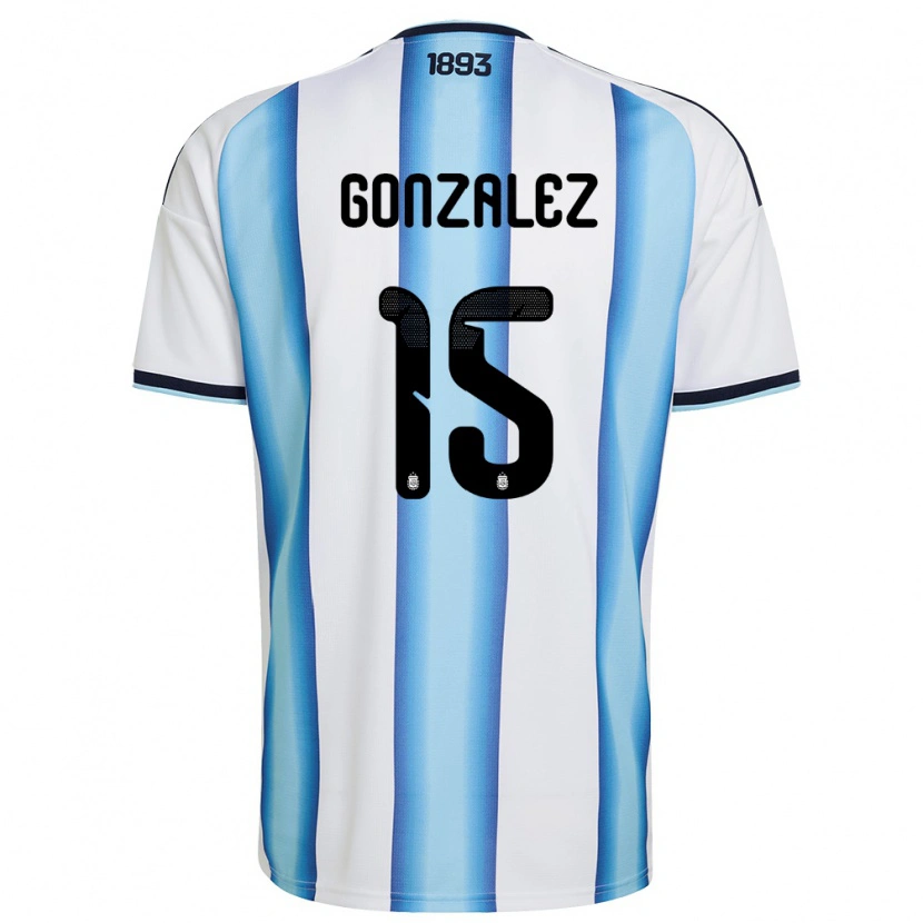 Danxen Women Argentina Nico González #15 White Sky Blue Navy Home Jersey 26-28 T-Shirt