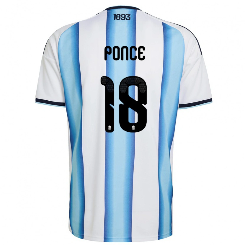 Danxen Women Argentina Ezequiel Ponce #18 White Sky Blue Navy Home Jersey 26-28 T-Shirt
