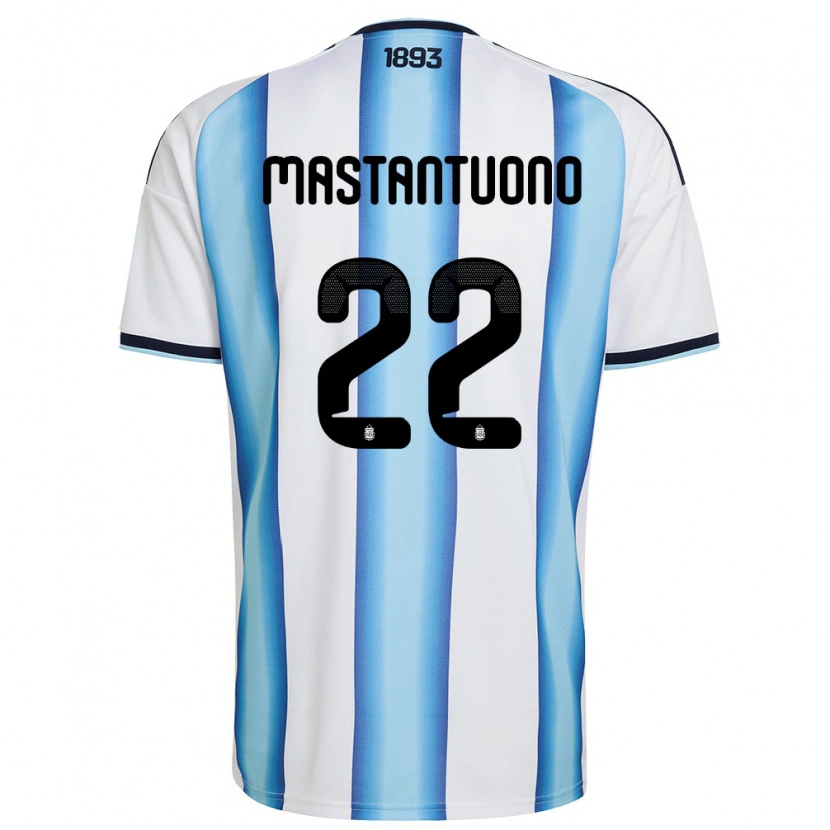 Danxen Women Argentina Franco Mastantuono #22 White Sky Blue Navy Home Jersey 26-28 T-Shirt