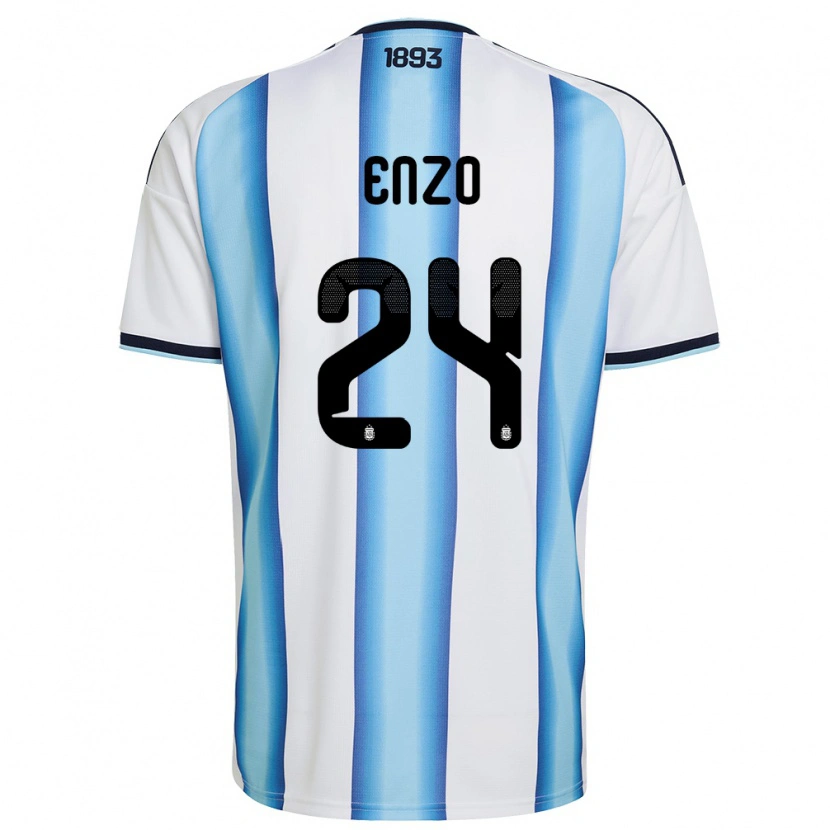 Danxen Women Argentina Enzo Fernández #24 White Sky Blue Navy Home Jersey 26-28 T-Shirt