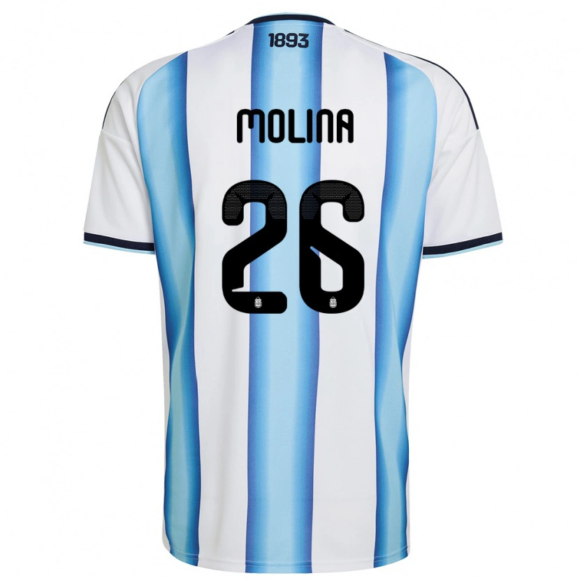 Danxen Women Argentina Nahuel Molina #26 White Sky Blue Navy Home Jersey 26-28 T-Shirt