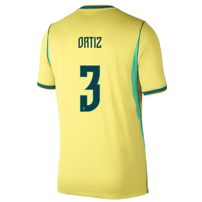 Danxen Women Brazil Léo Ortiz #3 Yellow Green Home Jersey 26-28 T-Shirt