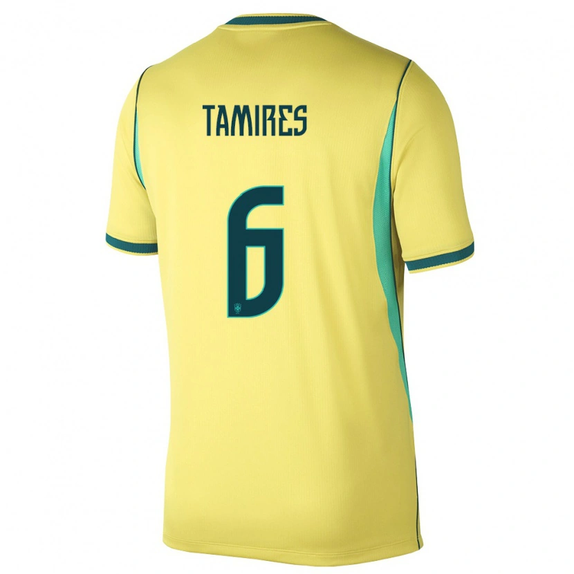 Danxen Women Brazil Tamires #6 Yellow Green Home Jersey 26-28 T-Shirt