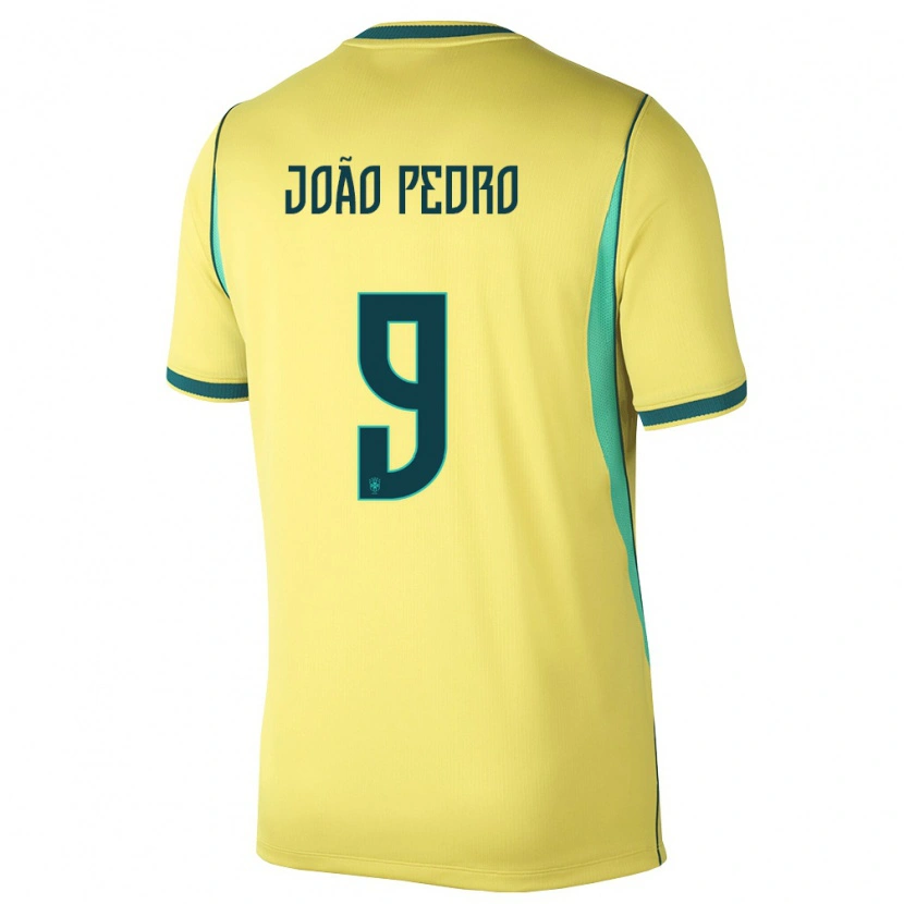 Danxen Women Brazil João Pedro #9 Yellow Green Home Jersey 26-28 T-Shirt