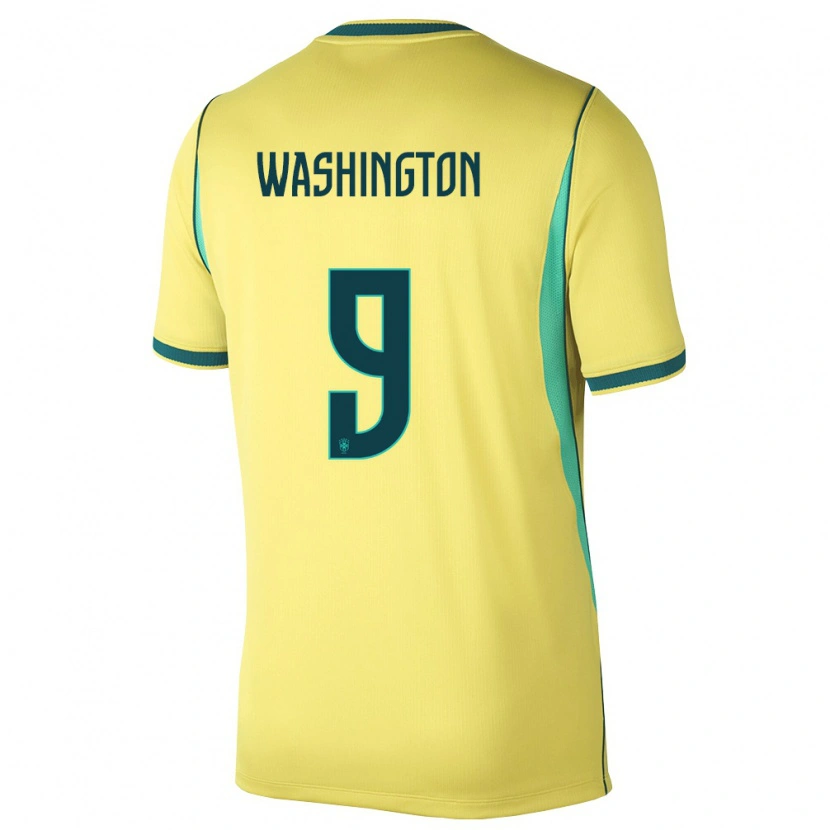 Danxen Women Brazil Deivid Washington #9 Yellow Green Home Jersey 26-28 T-Shirt