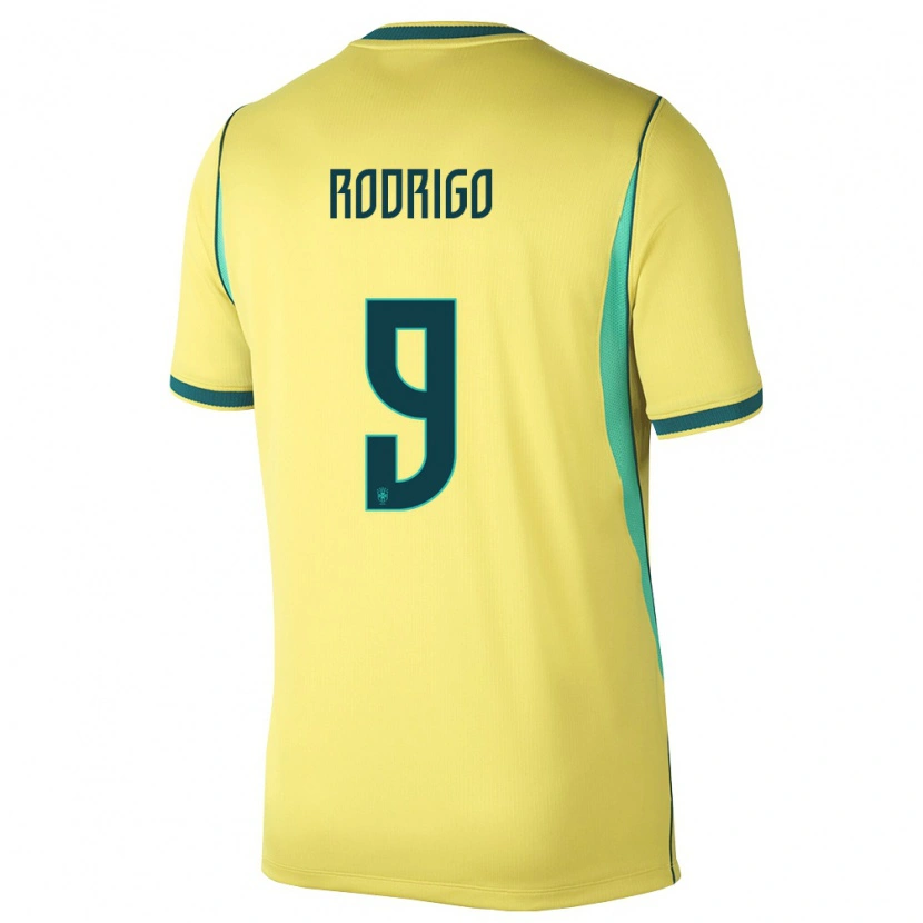 Danxen Women Brazil Rodrigo #9 Yellow Green Home Jersey 26-28 T-Shirt