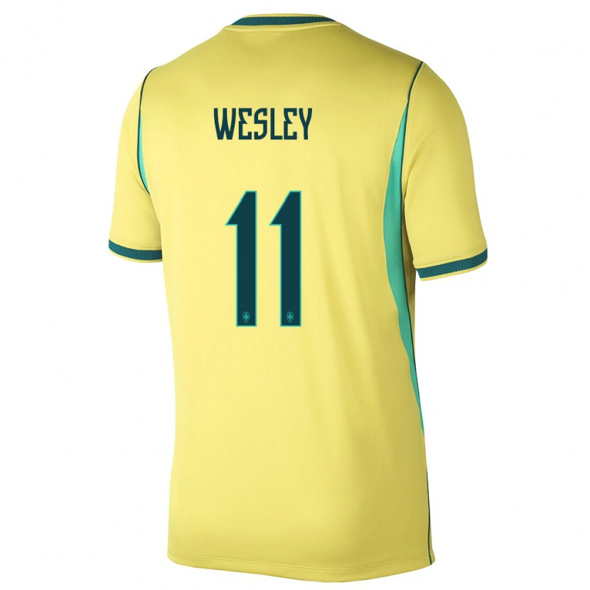 Danxen Women Brazil Wesley #11 Yellow Green Home Jersey 26-28 T-Shirt