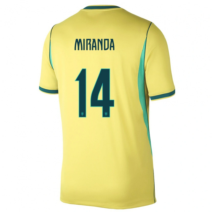 Danxen Women Brazil Lucas Miranda #14 Yellow Green Home Jersey 26-28 T-Shirt