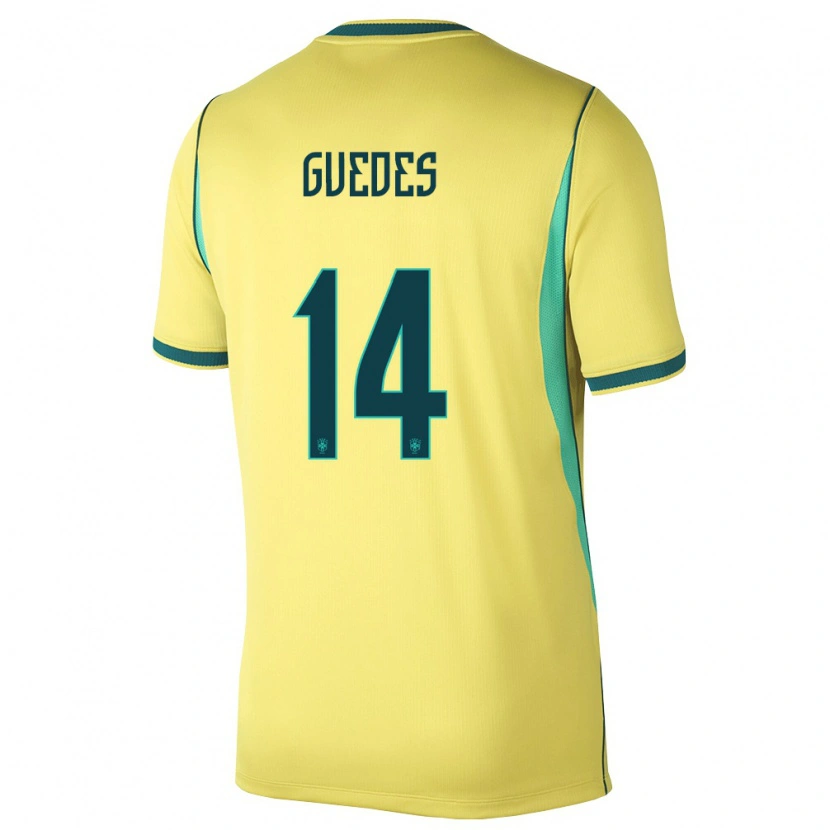 Danxen Women Brazil Luis Guedes #14 Yellow Green Home Jersey 26-28 T-Shirt