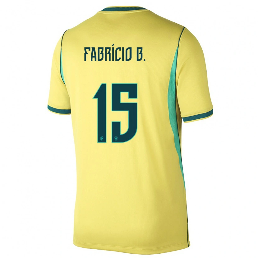 Danxen Women Brazil Fabrício Bruno #15 Yellow Green Home Jersey 26-28 T-Shirt