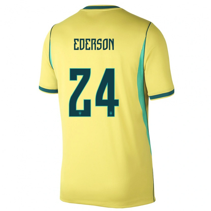 Danxen Women Brazil Ederson #24 Yellow Green Home Jersey 26-28 T-Shirt
