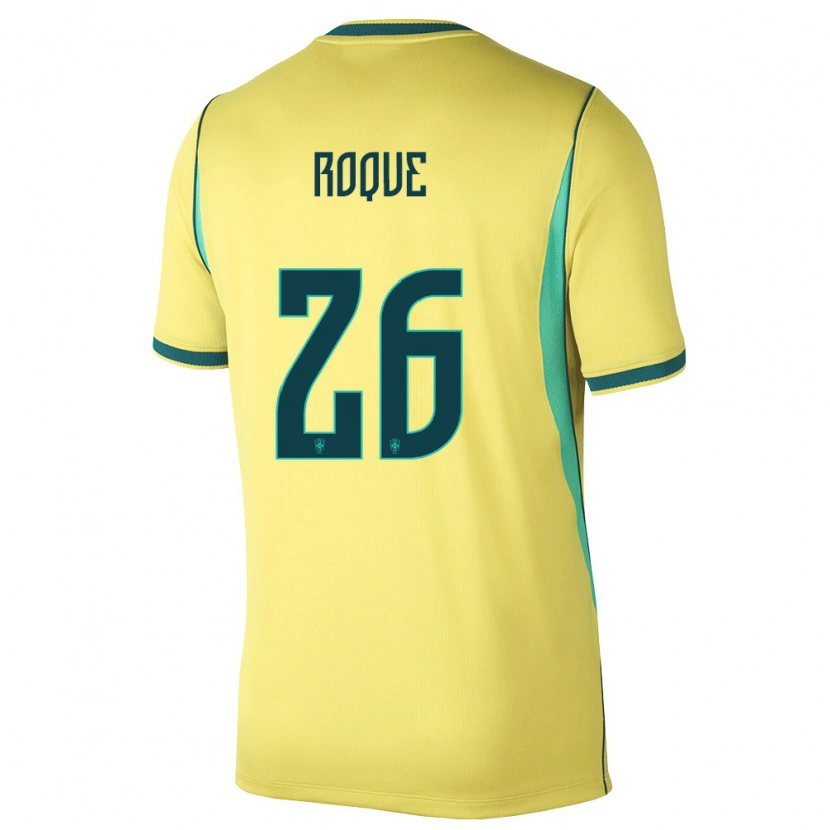 Danxen Women Brazil Vitor Roque #26 Yellow Green Home Jersey 26-28 T-Shirt
