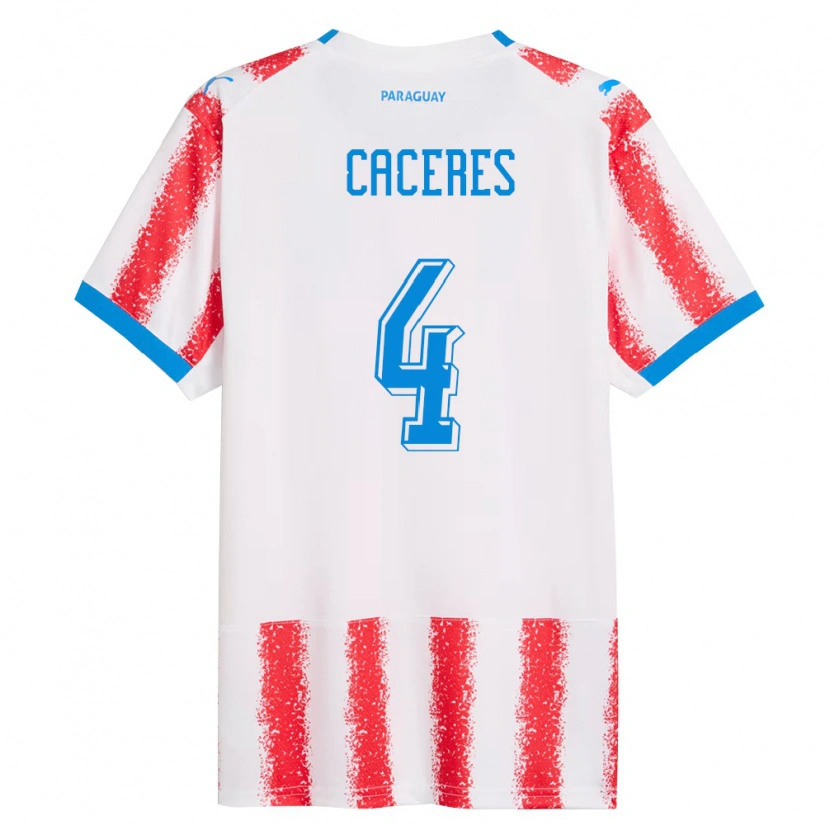 Danxen Women Paraguay Juan José Cáceres #4 White Red Blue Home Jersey 26-28 T-Shirt