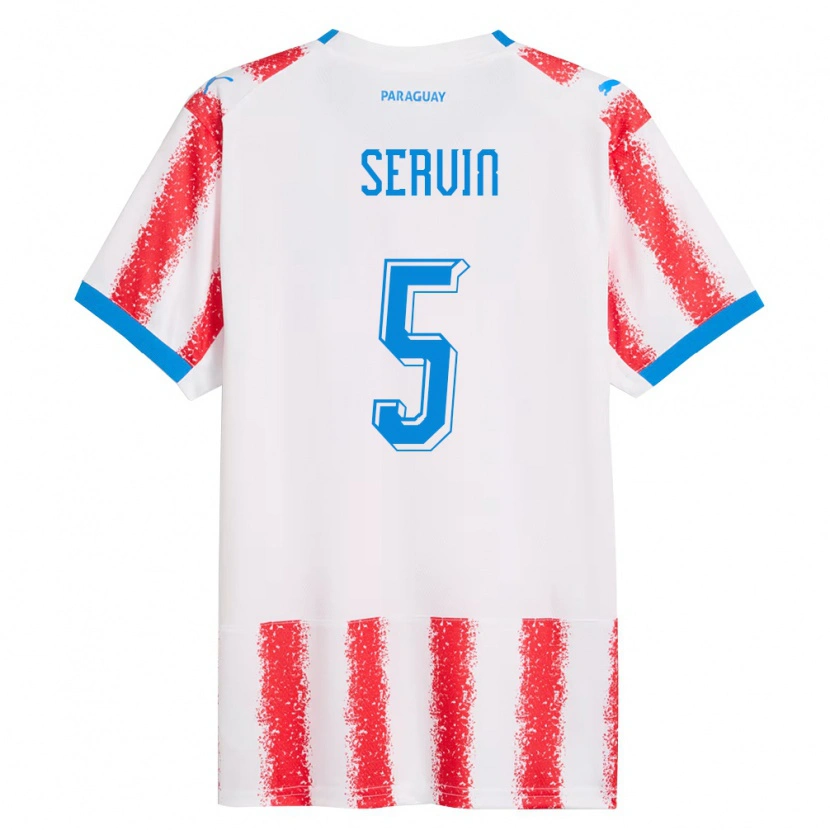 Danxen Women Paraguay Thiago Servín #5 White Red Blue Home Jersey 26-28 T-Shirt