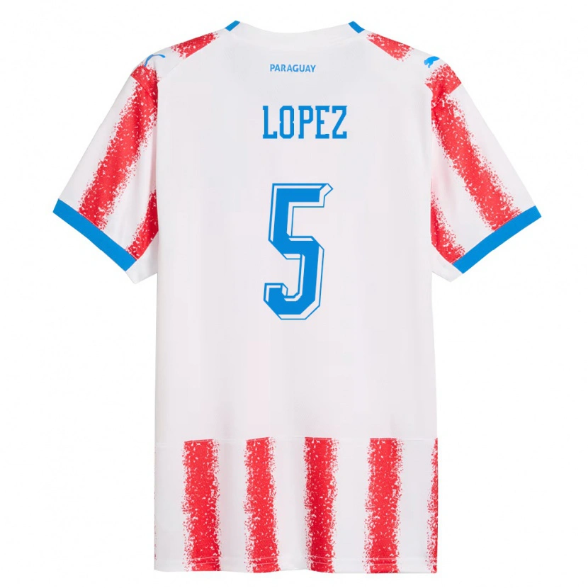 Danxen Women Paraguay Óscar López #5 White Red Blue Home Jersey 26-28 T-Shirt