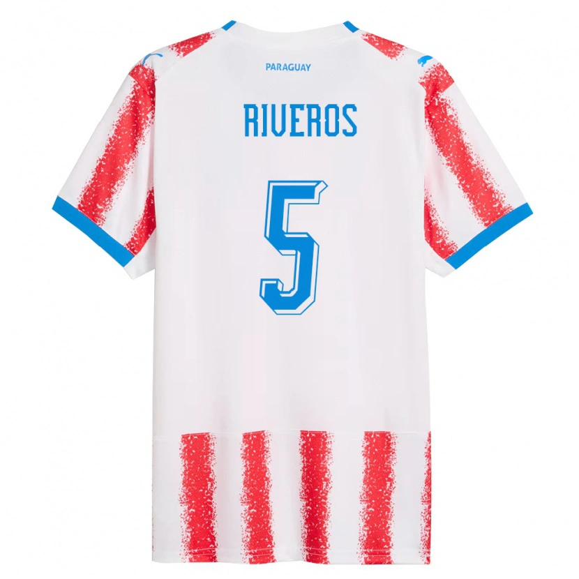 Danxen Women Paraguay Verónica Riveros #5 White Red Blue Home Jersey 26-28 T-Shirt