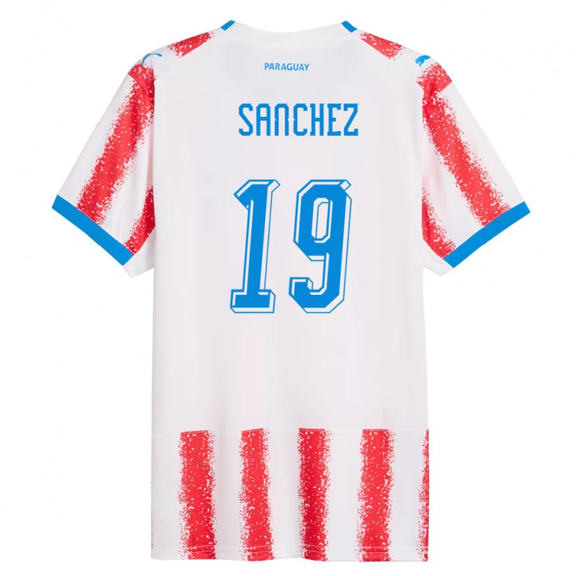 Danxen Women Paraguay Juan Sánchez #19 White Red Blue Home Jersey 26-28 T-Shirt