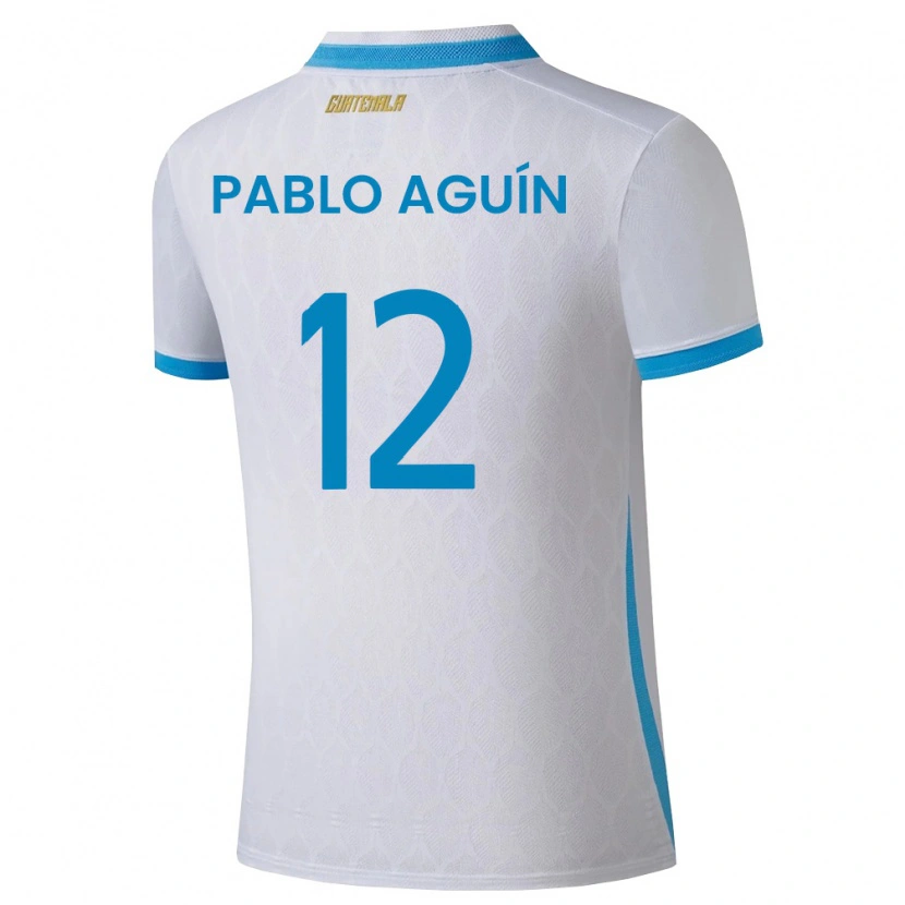 Danxen Women Guatemala Luis Pablo Aguín #12 White Sky Blue Gold Home Jersey 26-28 T-Shirt