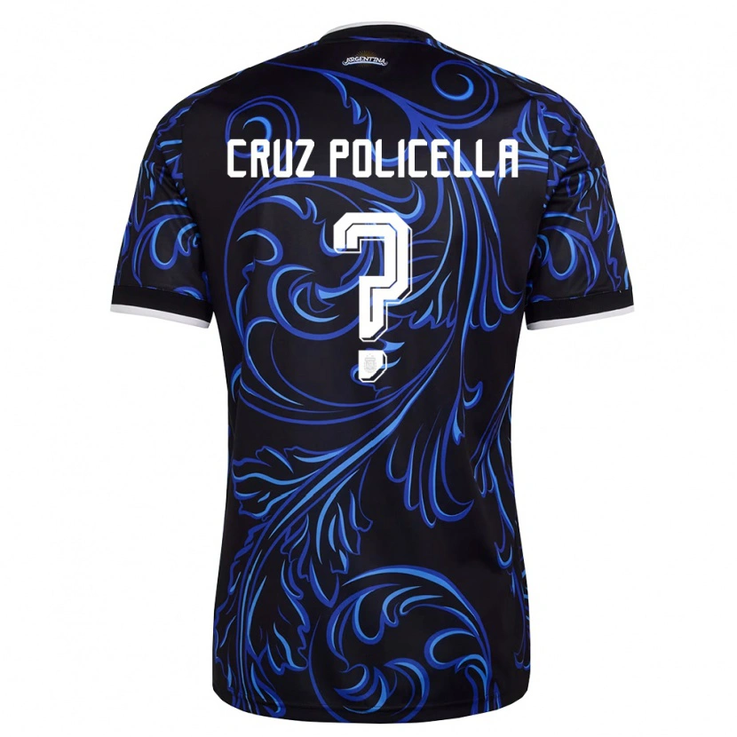Danxen Women Argentina Juan Cruz Policella #0 Black White Sky Blue Away Jersey 26-28 T-Shirt